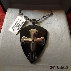 Stainless steel cross dog tag necklace